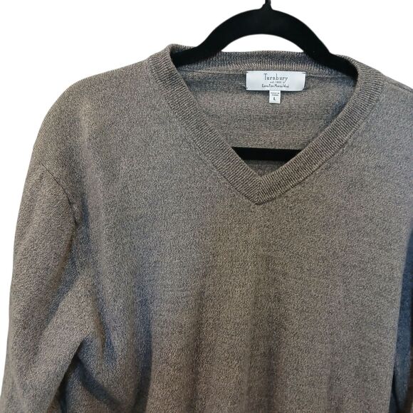 Turnbury Men's V Neck Sweater Size Large Extra Fine Merino Wool Brown Preppy - Picture 3 of 11
